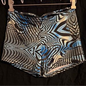 Forever 21 Strappy Black Blue Psychedelic Dance Booty Yoga Spanx Spandex Shorts